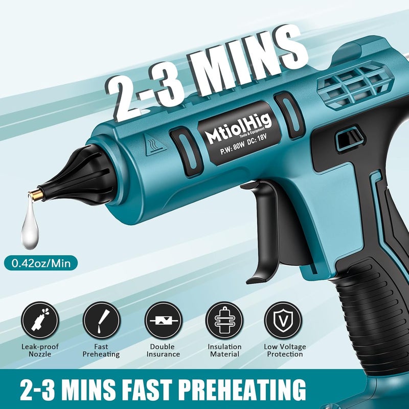 MtiolHig Cordless Hot Glue Gun Compatible with Makita 18v Battery, Handheld Wireless Power Heavy Duty Hot Glue Gun Full Size Kit with 20pcs 0.43'' Hot Glue Stick for Arts & Crafts, Home Repair - Image 3